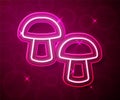 Glowing neon line Mushroom icon isolated on red background. Vector