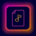 Glowing neon line Music book with note icon isolated on black background. Music sheet with note stave. Notebook for Royalty Free Stock Photo