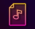 Glowing neon line Music book with note icon isolated on black background. Music sheet with note stave. Notebook for Royalty Free Stock Photo