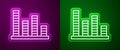 Glowing neon line Music equalizer icon isolated on purple and green background. Sound wave. Audio digital equalizer Royalty Free Stock Photo