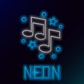 Glowing neon line Music note, tone icon isolated on black background. Colorful outline concept. Vector Royalty Free Stock Photo