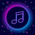 Glowing neon line Music note, tone icon isolated on black background. Colorful outline concept. Vector Royalty Free Stock Photo