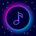 Glowing neon line Music note, tone icon isolated on black background. Colorful outline concept. Vector Royalty Free Stock Photo