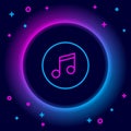 Glowing neon line Music note, tone icon isolated on black background. Colorful outline concept. Vector Royalty Free Stock Photo