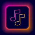 Glowing neon line Music note, tone icon isolated on black background. Colorful outline concept. Vector Royalty Free Stock Photo