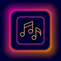 Glowing neon line Music note, tone icon isolated on black background. Colorful outline concept. Vector Royalty Free Stock Photo