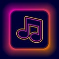 Glowing neon line Music note, tone icon isolated on black background. Colorful outline concept. Vector Royalty Free Stock Photo