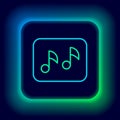 Glowing neon line Music note, tone icon isolated on black background. Colorful outline concept. Vector Royalty Free Stock Photo