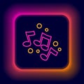 Glowing neon line Music note, tone icon isolated on black background. Colorful outline concept. Vector Royalty Free Stock Photo