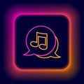 Glowing neon line Music note, tone icon isolated on black background. Colorful outline concept. Vector Royalty Free Stock Photo