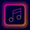 Glowing neon line Music note, tone icon isolated on black background. Colorful outline concept. Vector Royalty Free Stock Photo