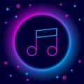 Glowing neon line Music note, tone icon isolated on black background. Colorful outline concept. Vector Royalty Free Stock Photo