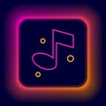 Glowing neon line Music note, tone icon isolated on black background. Colorful outline concept. Vector Royalty Free Stock Photo