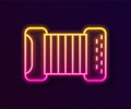 Glowing neon line Musical instrument accordion icon isolated on black background. Classical bayan, harmonic. Vector