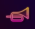 Glowing neon line Musical instrument trumpet icon isolated on black background. Vector Royalty Free Stock Photo