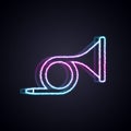 Glowing neon line Musical instrument trumpet icon isolated on black background. Vector Royalty Free Stock Photo