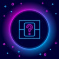 Glowing neon line Mystery box or random loot box for games icon isolated on black background. Question box. Colorful Royalty Free Stock Photo