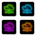 Glowing neon line Network cloud connection icon isolated on white background. Social technology. Cloud computing concept Royalty Free Stock Photo