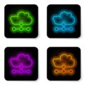 Glowing neon line Network cloud connection icon isolated on white background. Social technology. Cloud computing concept Royalty Free Stock Photo