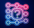Glowing neon line Neural network icon isolated on blue background. Artificial intelligence AI. Vector