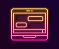 Glowing neon line New chat messages notification on laptop icon isolated on black background. Smartphone chatting sms Royalty Free Stock Photo