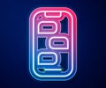 Glowing neon line New chat messages notification on phone icon isolated on blue background. Smartphone chatting sms Royalty Free Stock Photo