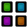 Glowing neon line Nicotine gum in blister pack icon isolated on white background. Helps calm cravings and reduces