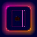 Glowing neon line Notebook icon isolated on black background. Spiral notepad icon. School notebook. Writing pad. Diary