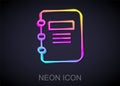 Glowing neon line Notebook icon isolated on black background. Spiral notepad icon. School notebook. Writing pad. Diary