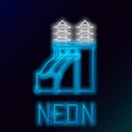 Glowing neon line Nuclear power plant icon isolated on black background. Energy industrial concept. Colorful outline