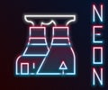 Glowing neon line Nuclear power plant icon isolated on black background. Energy industrial concept. Colorful outline
