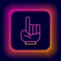Glowing neon line Number 1 one fan hand glove with finger raised icon isolated on black background. Symbol of team Royalty Free Stock Photo