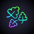 Glowing neon line Oak leaf icon isolated on black background. Vector Royalty Free Stock Photo