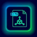 Glowing neon line OBJ file document. Download obj button icon isolated on black background. OBJ file symbol. Colorful Royalty Free Stock Photo