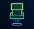 Glowing neon line Office chair icon isolated on blue background. Armchair sign. Vector Royalty Free Stock Photo