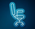 Glowing neon line Office chair icon isolated on blue background. Vector Royalty Free Stock Photo
