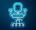 Glowing neon line Office chair icon isolated on blue background. Vector Illustration Royalty Free Stock Photo
