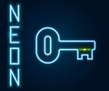 Glowing neon line Old key icon isolated on black background. Colorful outline concept. Vector Illustration. Royalty Free Stock Photo