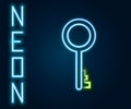 Glowing neon line Old key icon isolated on black background. Colorful outline concept. Vector Illustration Royalty Free Stock Photo