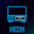 Glowing neon line Old video cassette player icon isolated on black background. Old beautiful retro hipster video Royalty Free Stock Photo