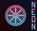 Glowing neon line Old wooden wheel icon isolated on black background. Colorful outline concept. Vector Illustration Royalty Free Stock Photo