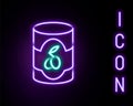 Glowing neon line Olives in can icon isolated on black background. Concept of canned food. Colorful outline concept Royalty Free Stock Photo
