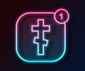 Glowing neon line Online church pastor preaching video streaming icon isolated on black background. Online church of