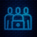 Glowing neon line Online class icon isolated on brick wall background. Online education concept. Vector. Illustration