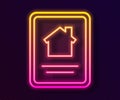 Glowing neon line Online real estate house on tablet icon isolated on black background. Home loan concept, rent, buy Royalty Free Stock Photo