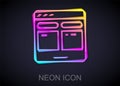Glowing neon line Online translator icon isolated on black background. Foreign language conversation icons in chat Royalty Free Stock Photo