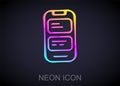 Glowing neon line Online translator icon isolated on black background. Foreign language conversation icons in chat Royalty Free Stock Photo