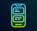 Glowing neon line Online translator icon isolated on black background. Foreign language conversation icons in chat Royalty Free Stock Photo