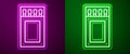 Glowing neon line Open matchbox and matches icon isolated on purple and green background. Vector Royalty Free Stock Photo