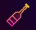 Glowing neon line Opened bottle of wine icon isolated on black background. Vector Illustration